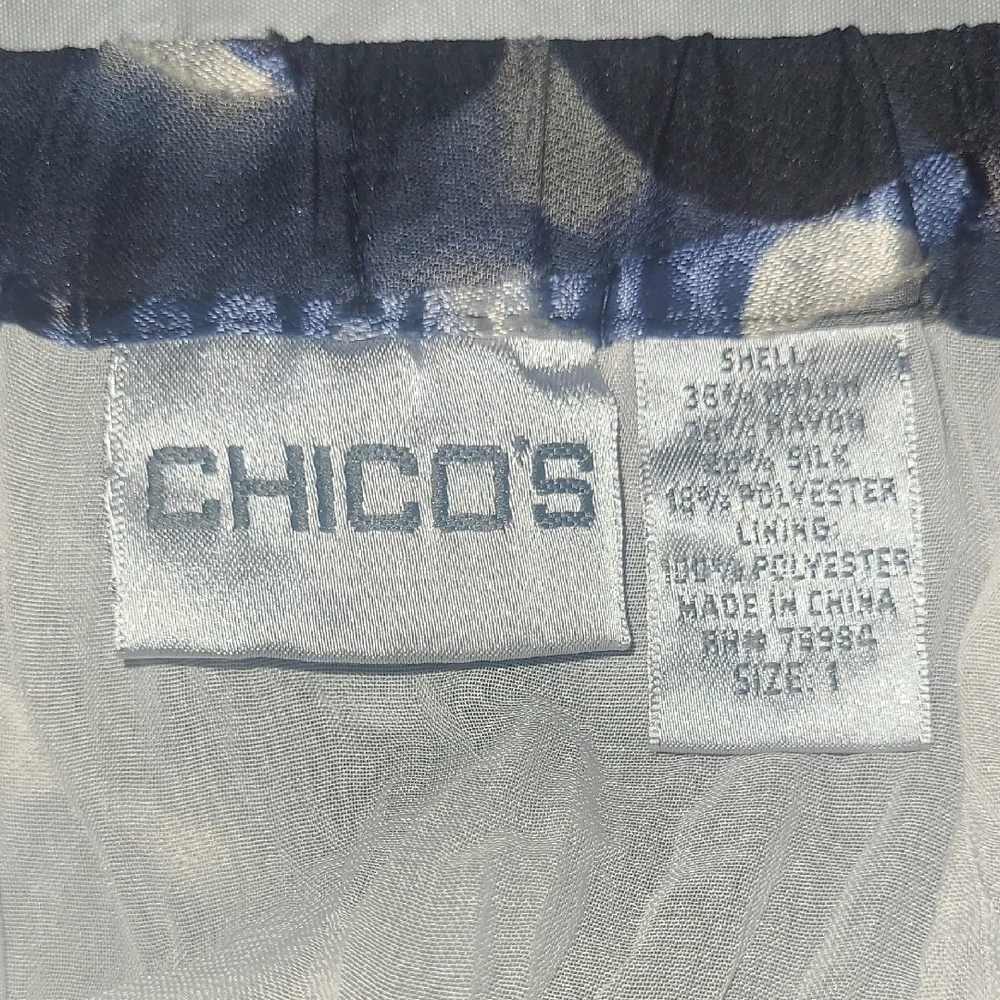 Patchwork Maxi Skirt Crinkled Chiffon Blue Brown Tiered Lined Chico’s Size 1 / 8